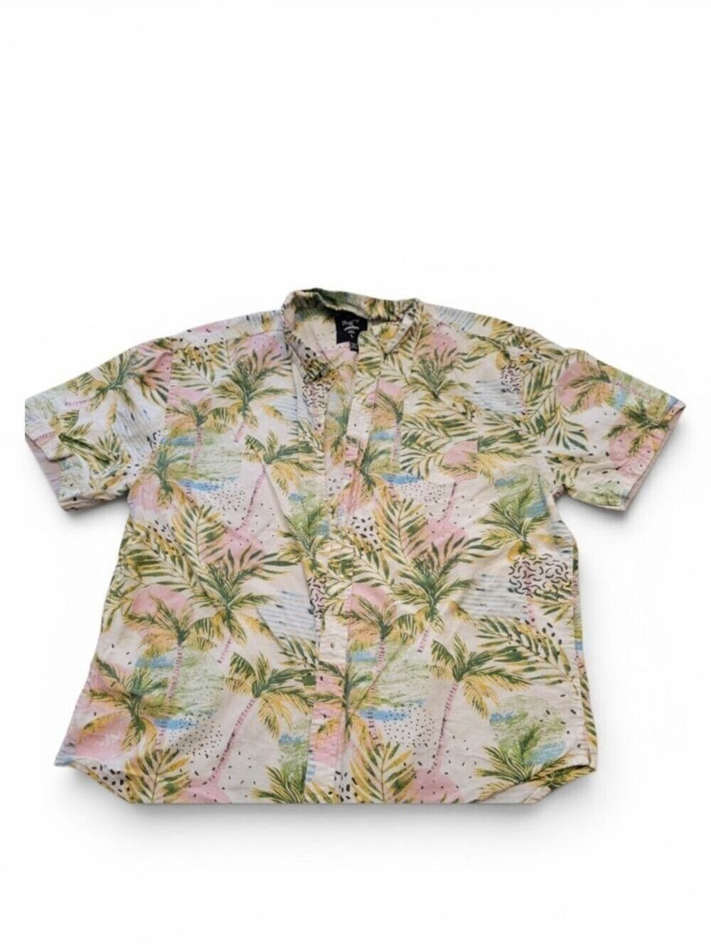 Artisty In MotionTropical Palm Print Short Sleeve ButtonDown Shirt  Multicolor